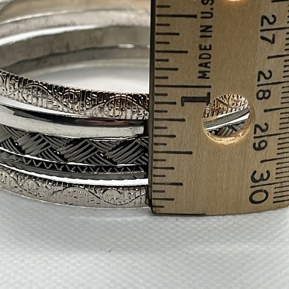 Sliver Tone Mixed Thickness Bangle Bracelets Textured - Picture 8 of 8